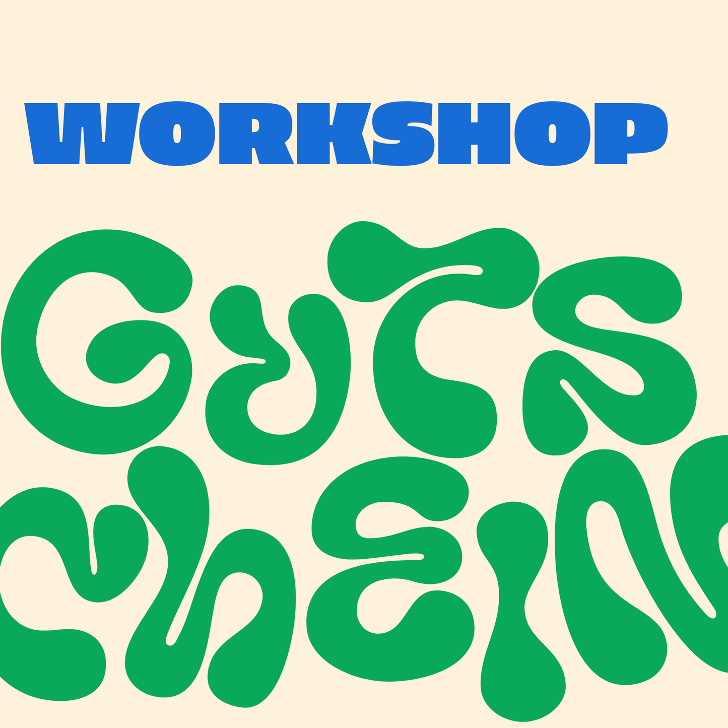 Farbfluss Atelier Workshop Gutschein. Beiger Hintergrund mti blauer und grüner Schrift