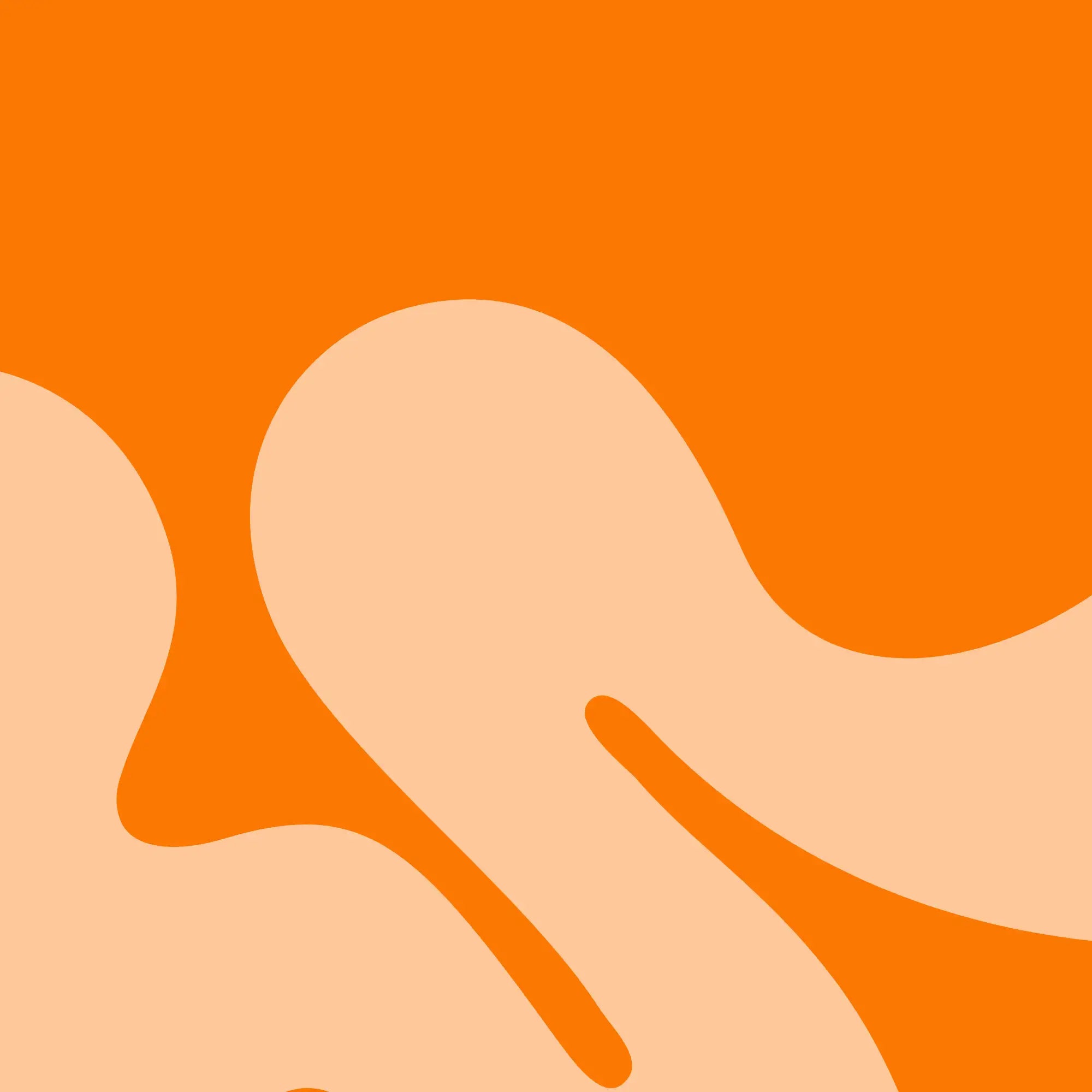 Abstrakte orange und pfirsichfarbene Flüssigkeitsformen auf einem lebendigen orangenen Hintergrund.