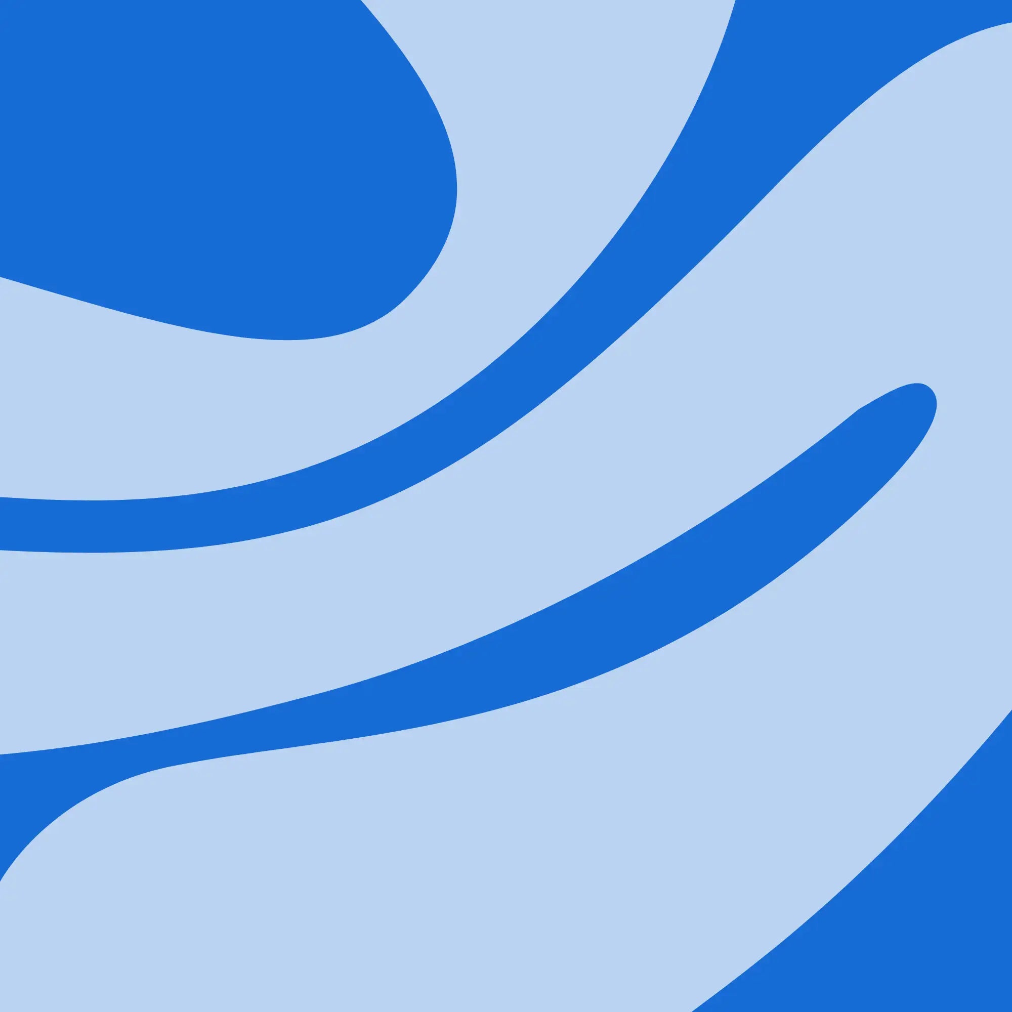 Abstraktes Kunstwerk mit fließenden, gekrümmten Formen in verschiedenen Blautönen vor einem hellblauen Hintergrund.