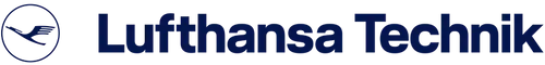 Lufthansa-Technik-Logo in Dunkelblau mit einem stilisierten kreisförmigen Emblem links.