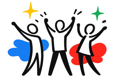 Schwarze Strichmännchen mit erhobenem Armen, umrandet von dicken schwarzen Linien und auf einem strengen schwarzen Hintergrund platziert.